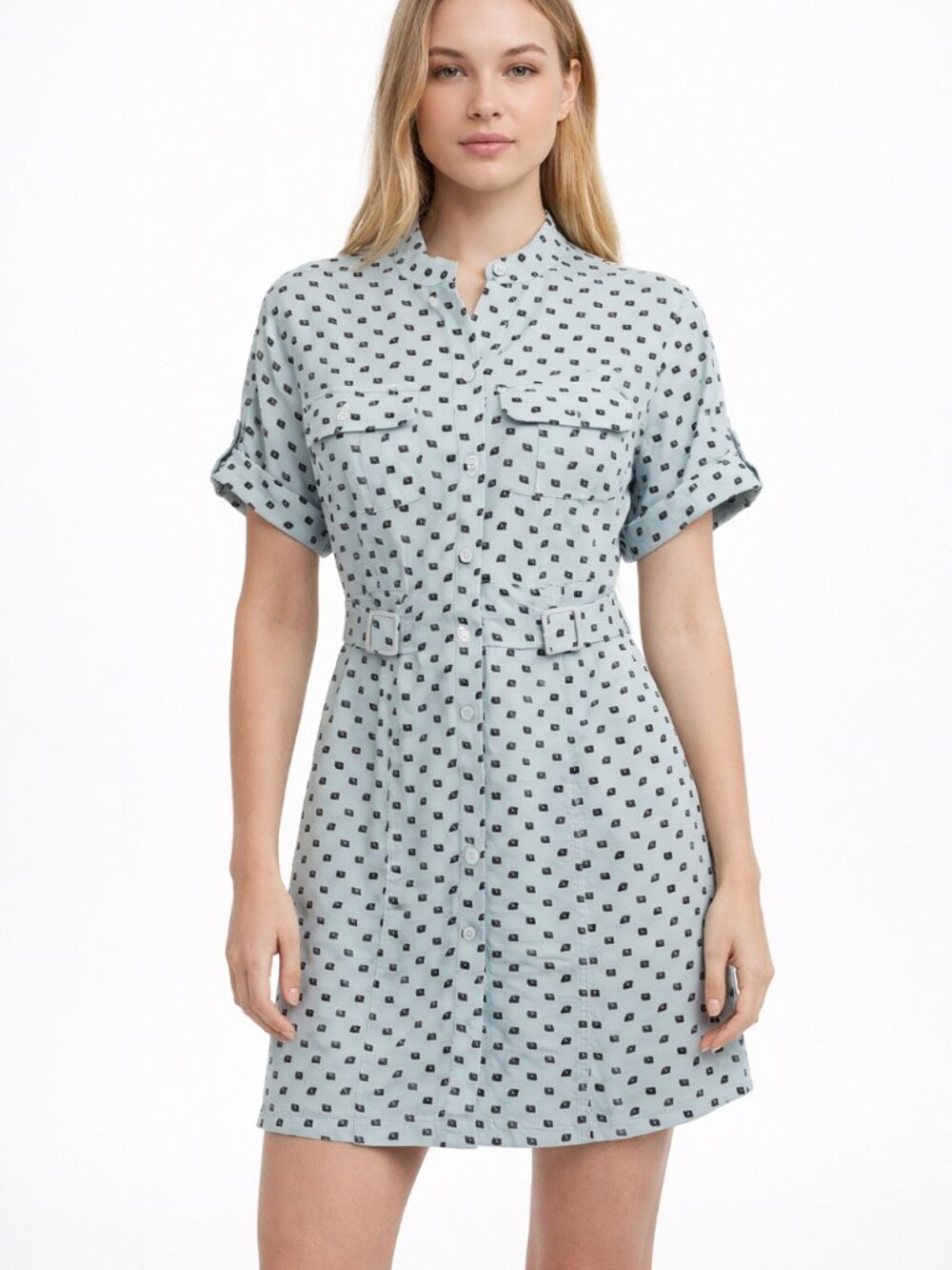 Equipment Femme Button Front Shirt Dress Mint Green Belted Utility Mini Size 0